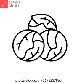 Brussels sprouts icon. Green Leaf vegetable. Cabbage nature food veggie, healthy diet vegetarian logo. Editable stroke outline style pictogram vector illustration design on white background. EPS 10