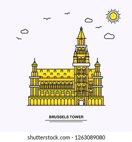 BRUSSELS TOWER Monument Poster Template. World Travel Yellow illustration Background in Line Style with beauture nature Scene