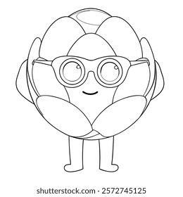 brussels wearing sunglass vector illustration, line art, cute face, vegetable