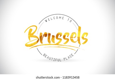 Brussels Welcome To Word Text with Handwritten Font and Golden Texture Design Illustration Vector.