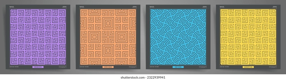 Brutal Background Set with Geometric Seamless Pattern. Future Techno Asian Style Designs for books, covers, notebooks, posters and more. Symmetry Aesthetic Collection.