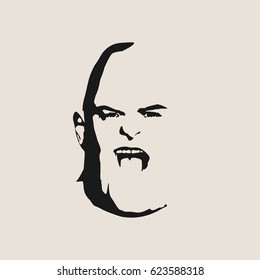 Brutal bald man. Man avatar. Front view. Isolated male face silhouette or icon. Vector illustration.