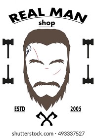 Brutal beard logo. Vector white background