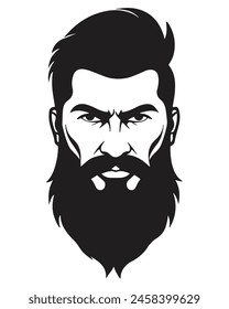 Brutal Barba Hipster Hombre Cabeza Dibujo de retrato. Ilustración vectorial de peluquería