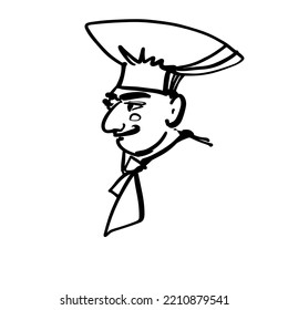 A brutal chef in a suit and hat. Portrait of a male chef, hand-drawn. Sketch. Vector illustration