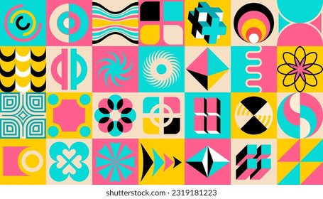 Brutal contemporary figure star spiral flower and other elements. trendy modern graphic element vector set.