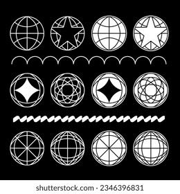 brutal element circle globe retro vintage vector set black and white