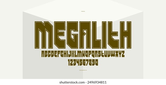 Brutal geometrische quadratische und fett und starke Vektorschrift geometrische Schriftart für Logos und Embleme, Display-Schriftart für Plakate, schwere und dicke Buchstaben Alphabet in modernem Stil.