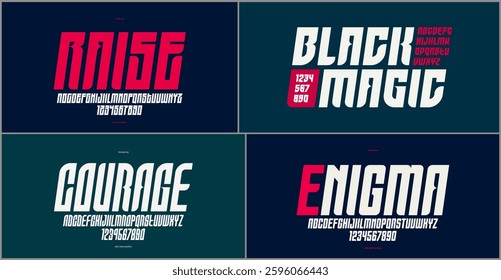 Brutal geometric vector fonts set, bold and massive alphabet typefaces, strong and heavy typeset collection, useful for logo creation, urban letters set.