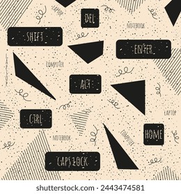 Diseño de fondo geométrico brutal con botones de teclado de ordenador en estilo de grunge retro de moda. Ilustración con efecto Ruido. Ilustración vectorial puede utilizar banner web e impresión de almohada. EPS 10