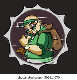 brutal hip-hop man on the background of graffiti wall