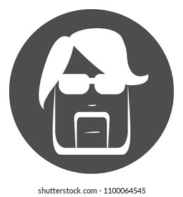 Brutal hipster face silhouette in circle. Barbershop logo. Vector icon.