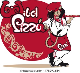 brutal lion cook with a tray of pizza wild