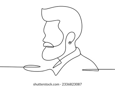 Brutal man with a beard. Bearded man. World Beard Day. One line drawing for different uses. Vector illustration.