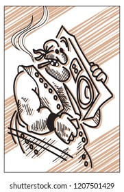 brutal man with boombox. vector illustration