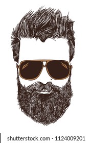 brutal man. Hipster a bearded man in sunglasses for magazines, print for t-shirts to greeting cards, and other