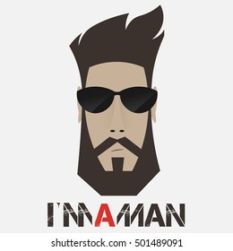 A brutal man. Hipster in dark glasses,  fashionable guy print t-shirt