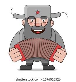 Brutal Man With Musical Instruments Vector Illustration On White Background