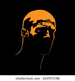 Brutal Man portrait silhouette in contrast backlight. Vector.