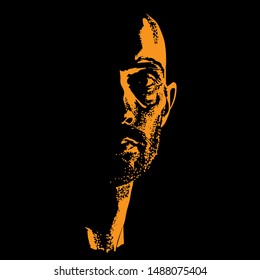 Brutal Man portrait silhouette in contrast backlight. Vector.