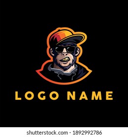 Brutal monkey in a baseball cap.Stylish ghorilla in a baseball cap and glasses. Vector illustration.