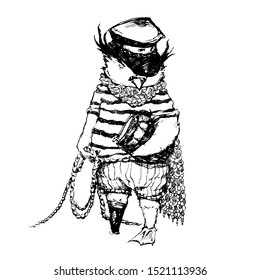 brutal penguin sailor pirate. scary horror mascot.Modern design print. Fashionable  print in boys style for note books, clothes, cards, banners, posters, sites. Vector illustration