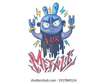 Brutal rabbit musician. Creative cartoon illustration. Picture for print, advertising, applications and T-shirt print.