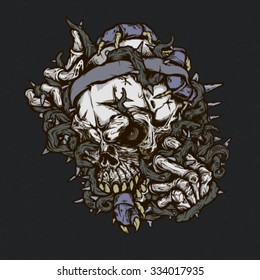 Brutal skull illustration for t-shirt, tattoo and design.