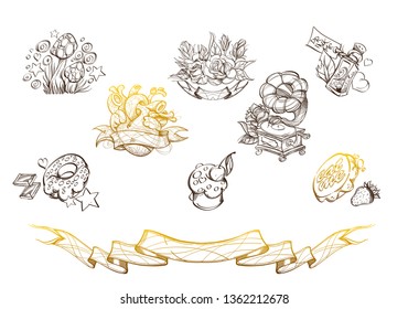 Brutal style Alice in Wonderland collection. Magic set of items on a white background.