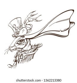 Brutal style Alice in Wonderland collection. Rabbit in linear style on a white background.