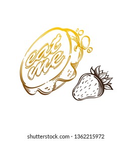 Brutal style Alice in Wonderland collection. Doodle magic food on a white background.