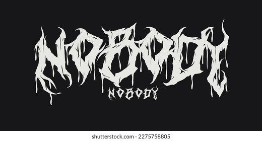 Brutal Text Design Nobody with Sharp Abstract Branch Font. Horror Style Graphic for Edgy Fashion, Album Covers, Poster Design, and Band Merch