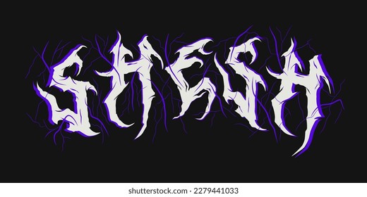 Brutal Text Design Shesh with Sharp Abstract Branch Font. Horror Style Graphic for Edgy Fashion, Album Covers, Poster Design, and Band Merch