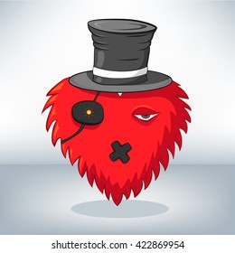 brutal unshaven man's heart in the top-hat, vector