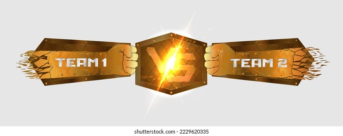 Brutal Versus Battle Scoreboard. VS emblem for mma, fights, boxing, tournaments, e-sport. Rusty metal panel with VS letters, team names or player names. Brutal Versus Battle Scoreboard. Vector poster