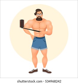 Brutal Young Bearded Hipster male with eyeglasses. Fashion Vector illustration eps 10 isolated on white background. Hipster subculture.