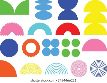 Brutalism abstract geometric shapes. colorful Brutalist Y2K minimalist basic figures, star, plants, lines, circles, hexagonal and flower modern Swiss memphis design isolated