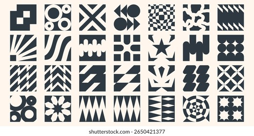 Brutalism abstract geometric shapes. Postmodern abstract geometric graphic elements. Trendy retro design symbols, retro y2k minimal graphic icons, logos, design elements	