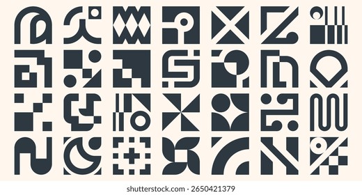Brutalism abstract geometric shapes. Postmodern abstract geometric graphic elements. Trendy retro design symbols, retro y2k minimal graphic icons, logos, design elements	