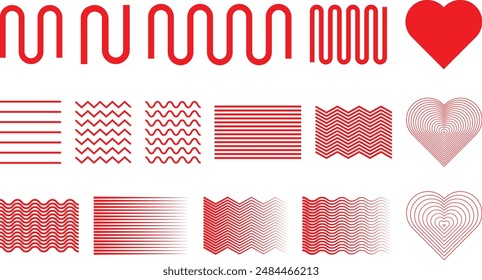 Brutalism abstract geometric shapes. Red Brutalist Y2K minimalist basic figures, star, plants, lines, circles, hexagonal and flower modern Swiss memphis design isolated