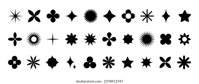 Brutalism abstract geometric shapes. Vector set of retro y2k, bauhaus minimal graphic icons, logos, design elements