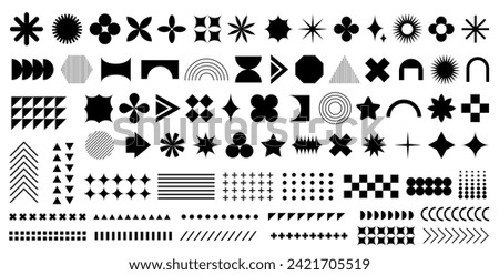 Brutalism abstract geometric shapes. Vector set of retro y2k, bauhaus minimal graphic icons, logos, design elements