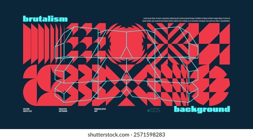 Brutalism abstract vector black background with Postmodern geometric graphic shapes in Y2K aesthetics, trendy colorful modernism artwork, various brutal form and line elements, poster and banner