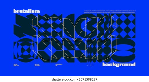 Brutalism abstract vector blue background with Postmodern geometric graphic shapes in Y2K aesthetics, trendy colorful modernism artwork, various brutal form and line elements, poster and banner