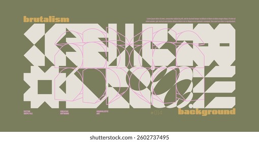 Brutalism abstract vector camouflage green color background with Postmodern geometric graphic shapes in Y2K aesthetics, trendy colorful modernism artwork banner, various brutal form and line elements