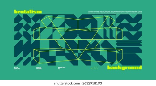 Brutalism abstract vector mint color background with Postmodern geometric graphic shapes in Y2K aesthetics, trendy colorful modernism artwork banner, brutal form and line elements