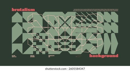 Brutalism abstract vector myrtle color background with Postmodern geometric graphic shapes in Y2K aesthetics, trendy colorful modernism artwork banner, various brutal form and line elements