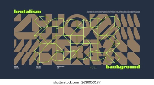 Brutalism abstract vector prussian blue color background with Postmodern geometric graphic shapes in Y2K aesthetics, trendy colorful modernism artwork banner, brutal form and line elements