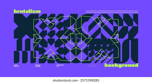 Brutalism abstract vector purple background with Postmodern geometric graphic shapes in Y2K aesthetics, trendy colorful modernism artwork, various brutal form and line elements, poster and banner