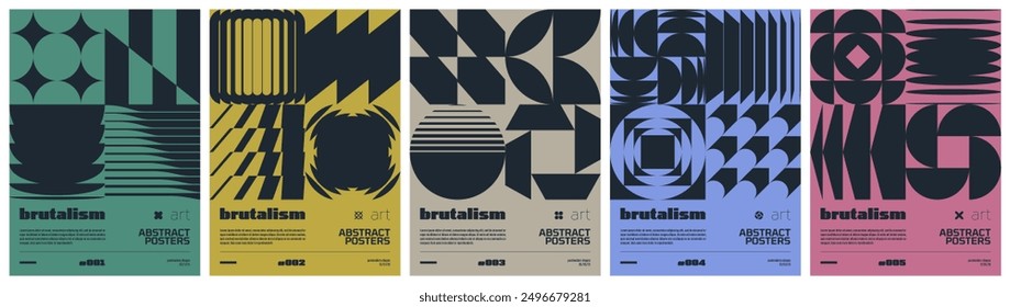 Brutalism art colorful trendy poster, abstract geometric composition graphic in Y2K aesthetics, vector simple shapes rave print artwork modernism and minimalistic brutal style A4 format